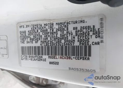 2003 Toyota Camry Se from USA, damaged, VIN 4T1BE32K53U154657